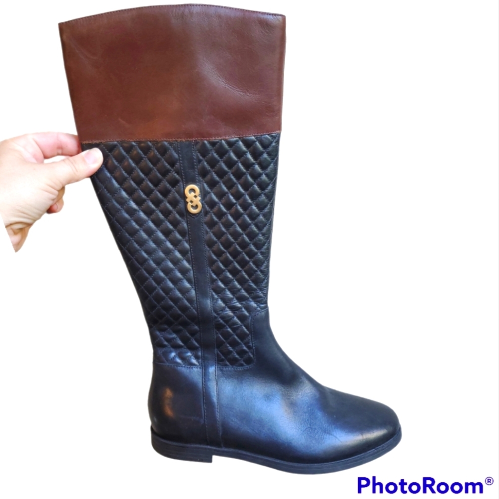 Cole Haan Rigby riding boots quilted black leather size 7b style W02401